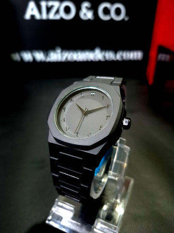 Arabic Aura Watch – Matte Black with Fiber Chain Strap