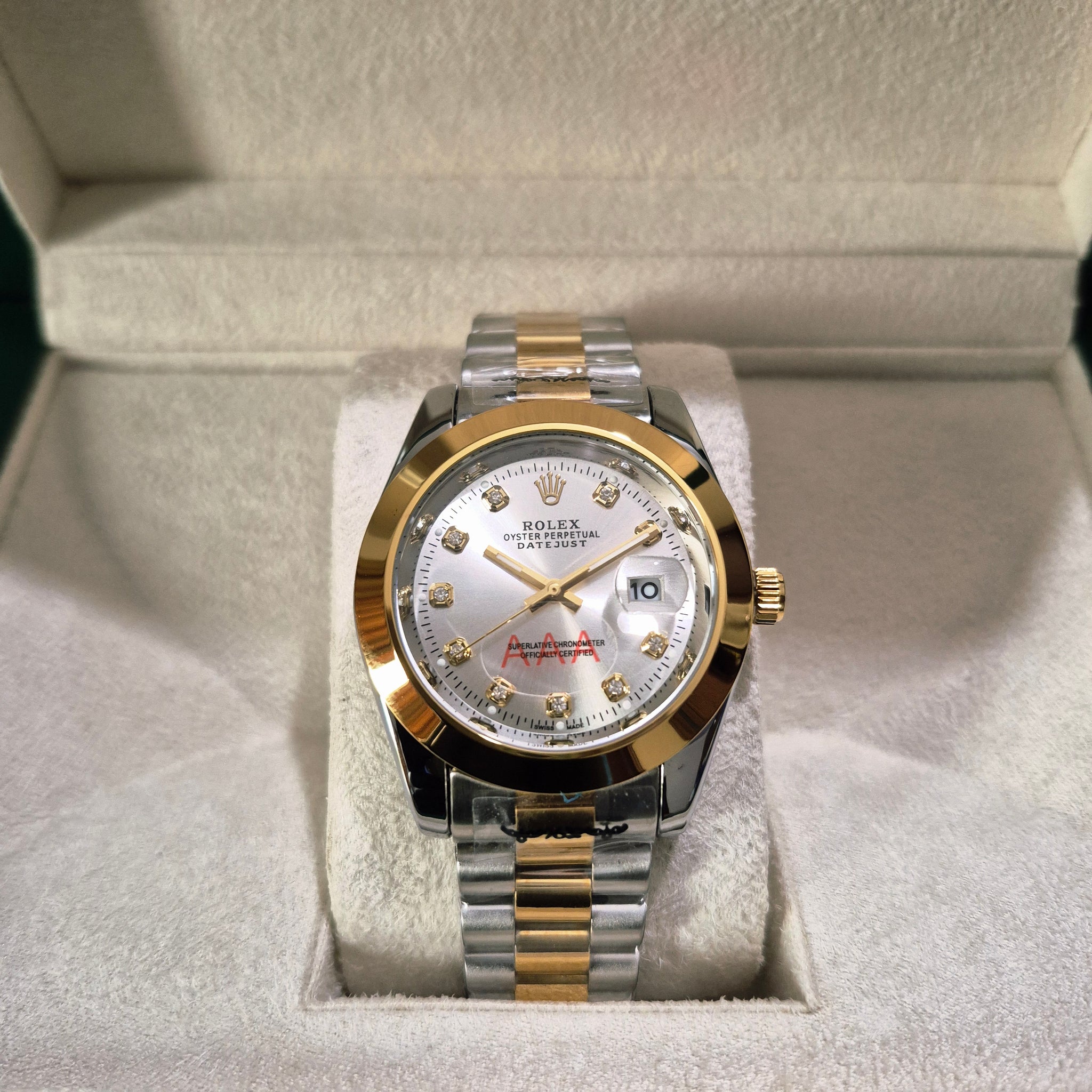 Rolex Date-just Silver Dial Diamond Markers – Two-Tone