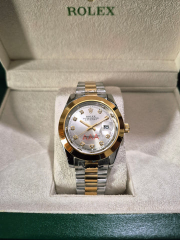 Rolex Date-just Silver Dial Diamond Markers – Two-Tone