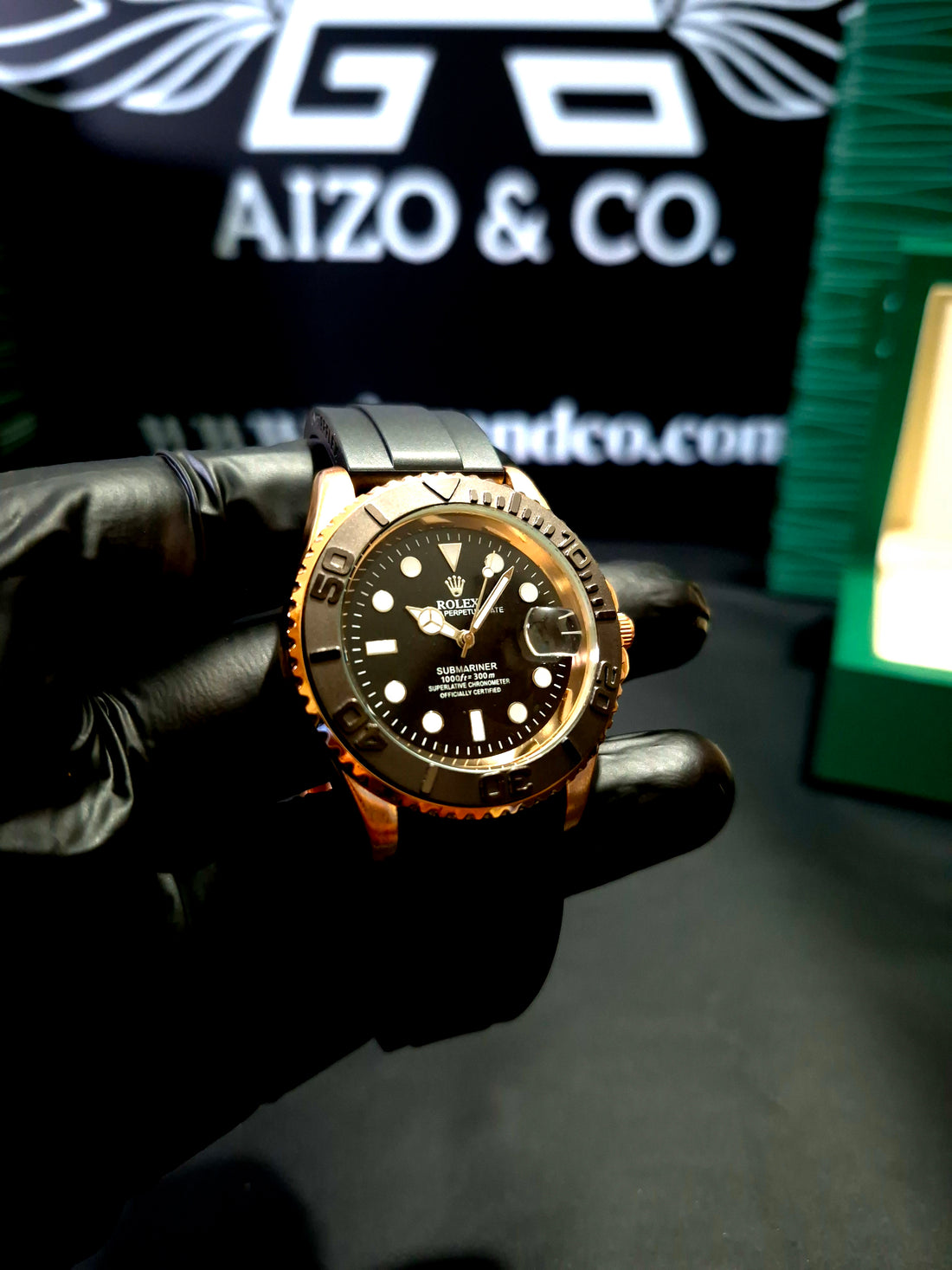 Rolex Submariner Rose Gold – Black Rubber Strap