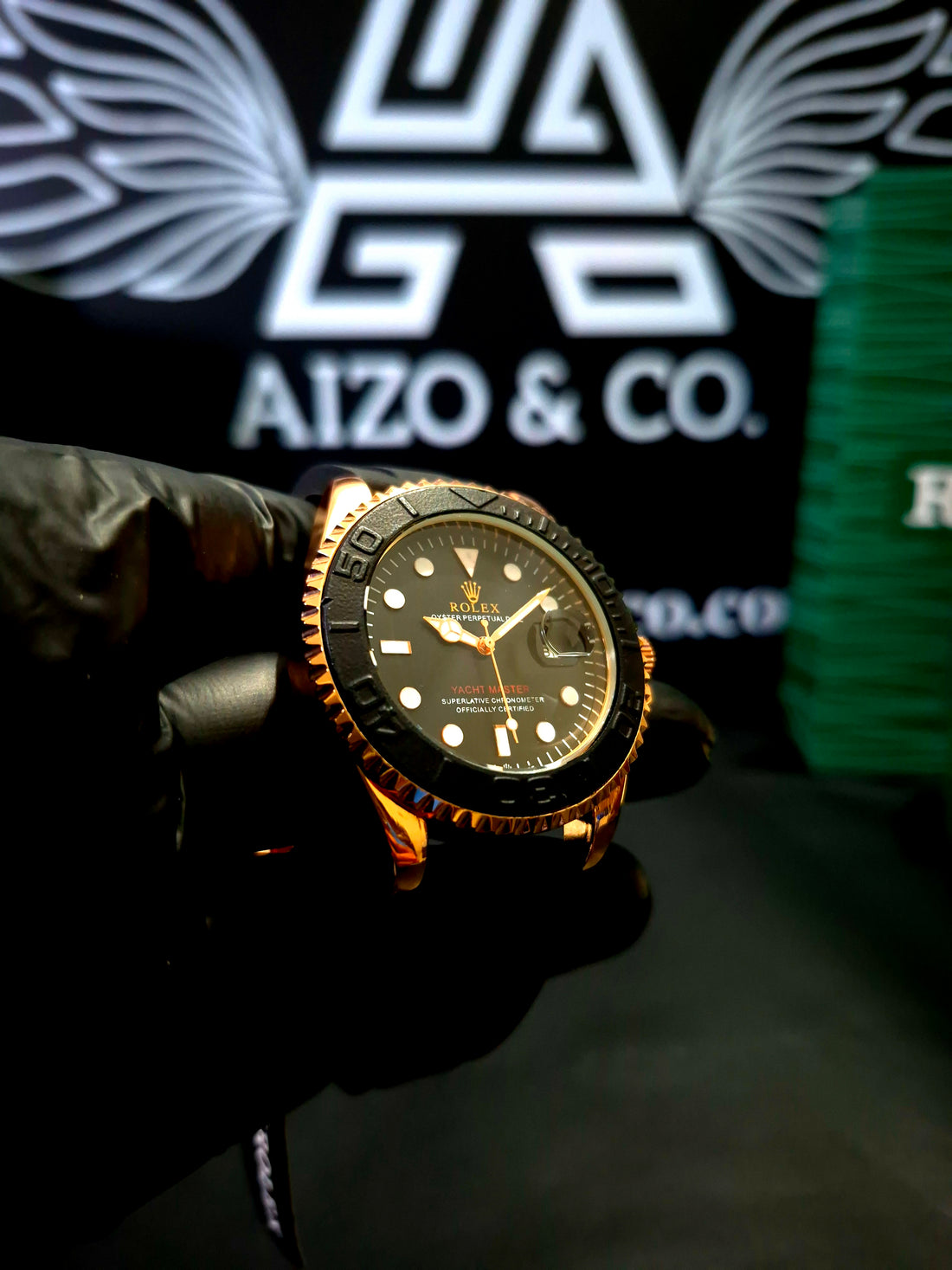 RLX Yacht Master – Rose Gold & Black Rubber Strap