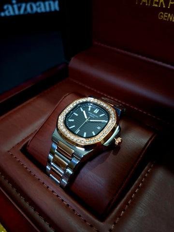PP Nautilus Two-Tone – Black Dial with Stone Bezel