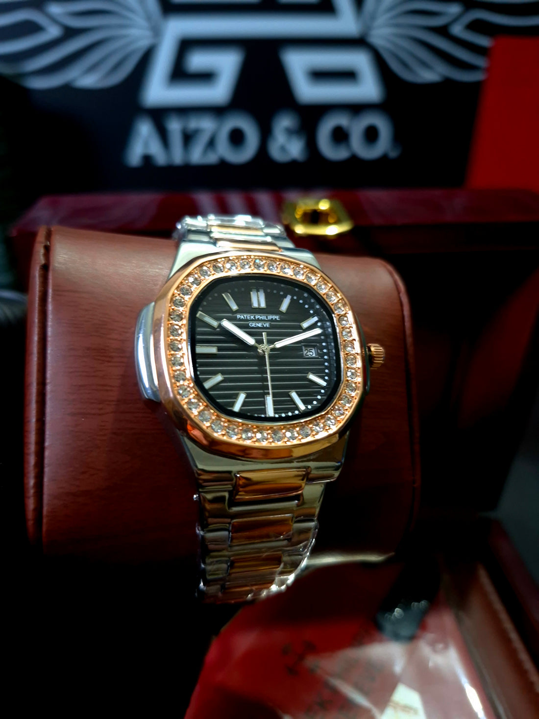 PP Nautilus Two-Tone – Black Dial with Stone Bezel