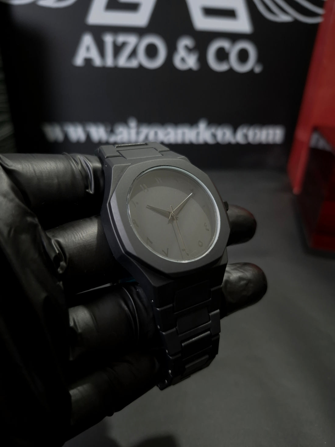 Arabic Aura Watch – Matte Black with Fiber Chain Strap