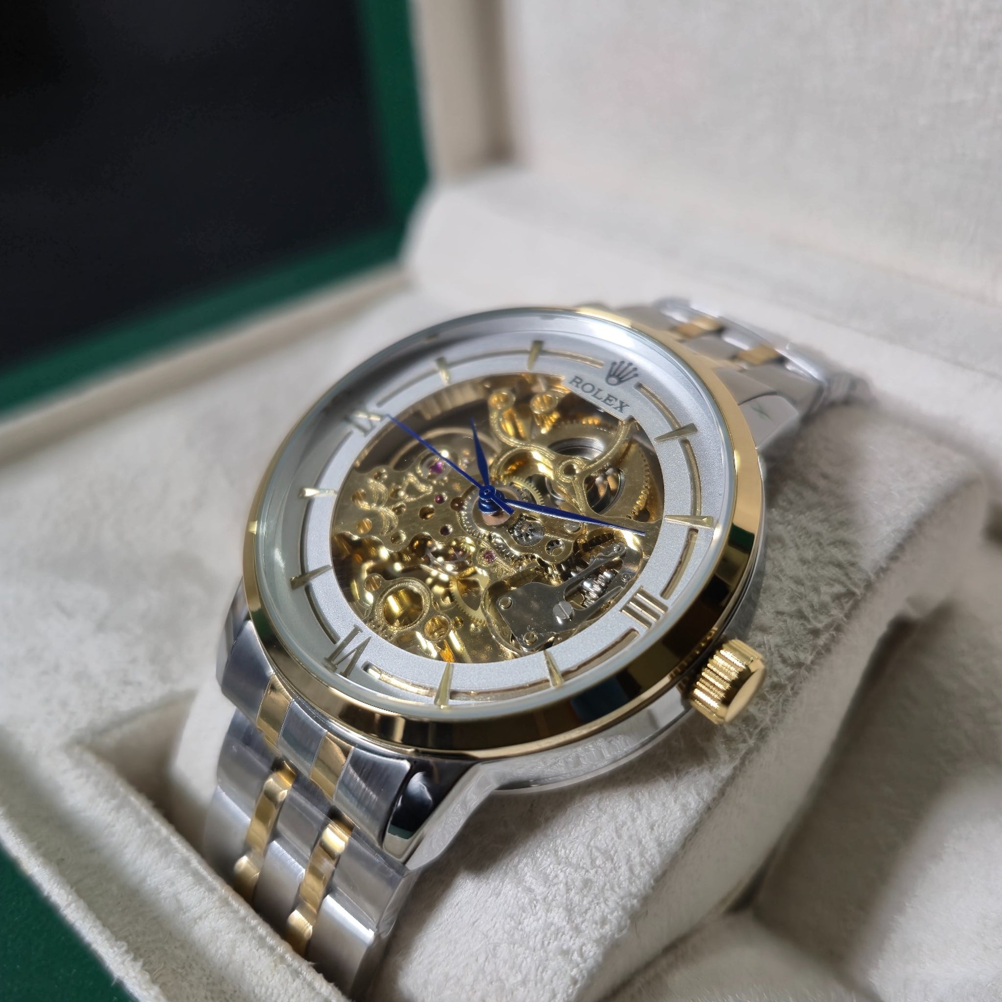 RLX- Luxury Skeleton Automatic Watch – Silver & Gold Edition