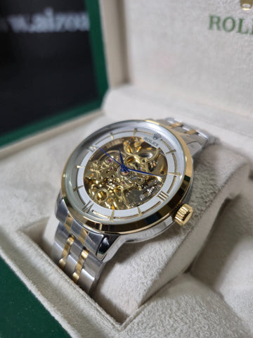 RLX- Luxury Skeleton Automatic Watch – Silver & Gold Edition